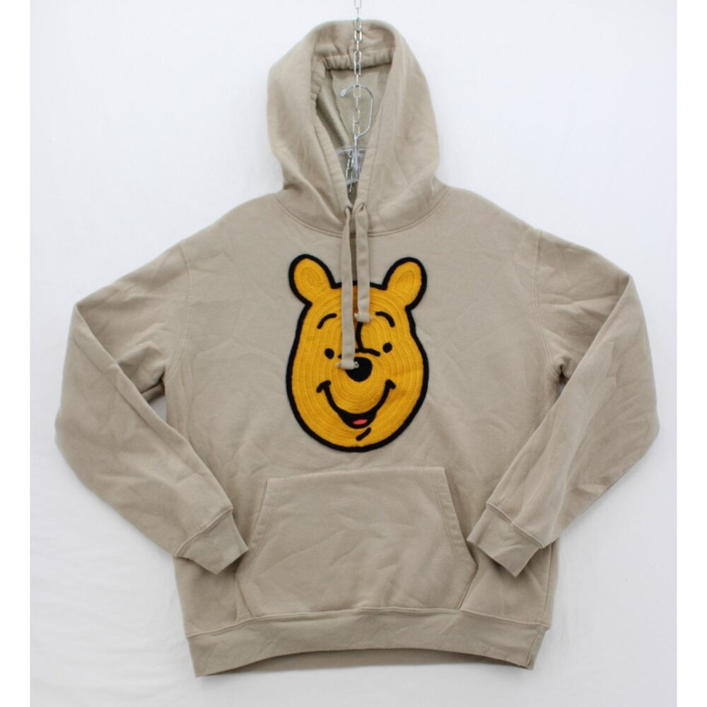 Disney Winnie the Pooh Pullover Hoodie Womens Large Tan Crocheted Long Sleeve